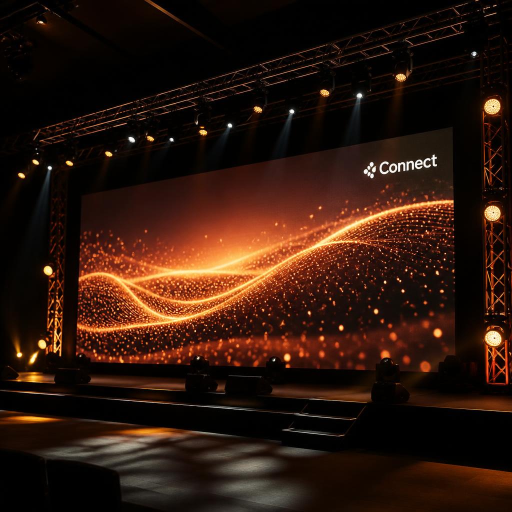 Large LED video wall and screens at a corporate event